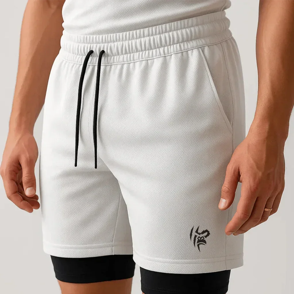 Short Dry-Fit de Compressão 2 em 1 com bolso interno masculino - Branco